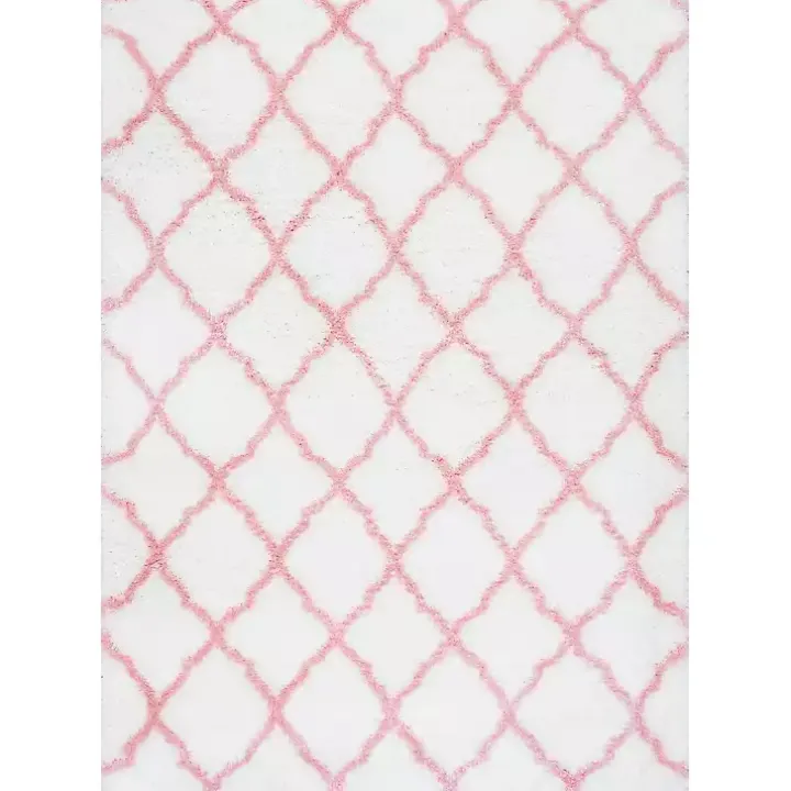 Pink and White Iliza Trellis Area Rug, 5x8