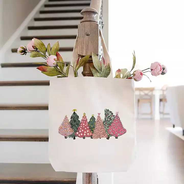 Pink Christmas Trees Canvas Tote Bag