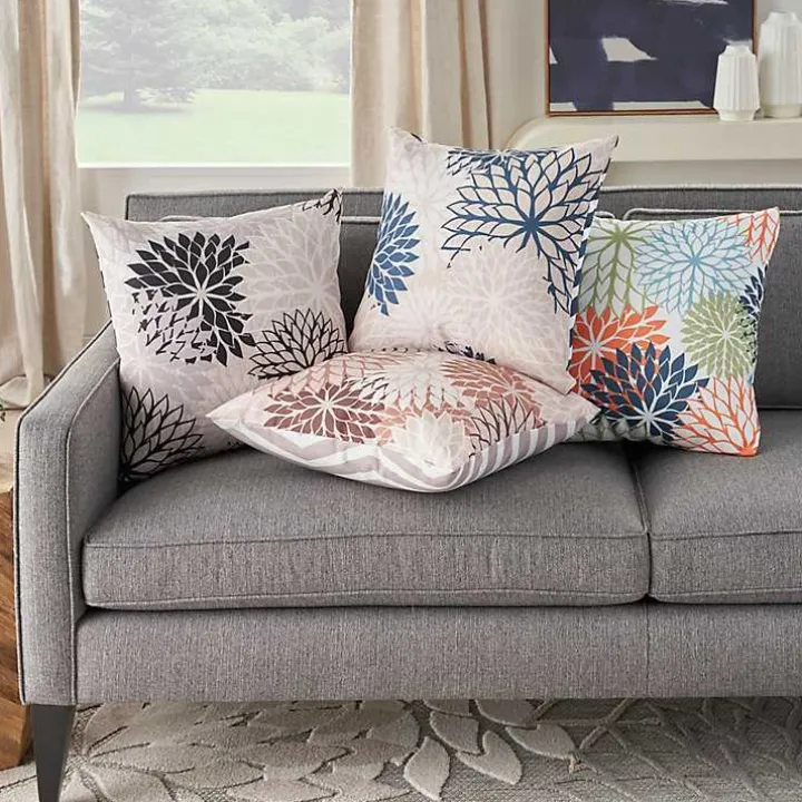 Pink Floral Chevron Outdoor Throw Pillow