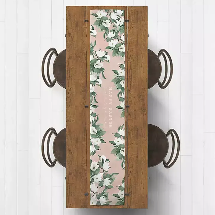Pink Floral Print Cotton Twill Table Runner