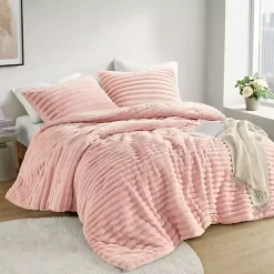 Pink Fluffy Ribbed 3-pc. King Comforter Set