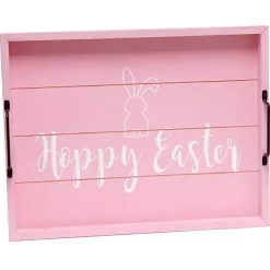Pink Hoppy Easter Wood Tray