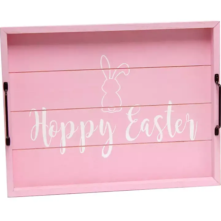 Pink Hoppy Easter Wood Tray