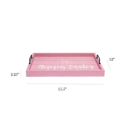 Pink Hoppy Easter Wood Tray