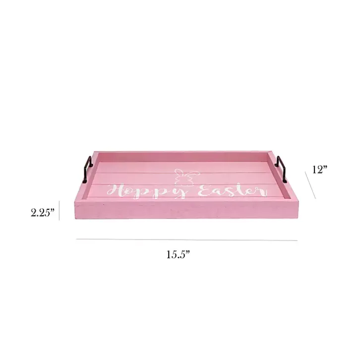 Pink Hoppy Easter Wood Tray