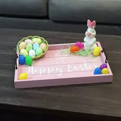 Pink Hoppy Easter Wood Tray