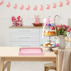 Pink Hoppy Easter Wood Tray