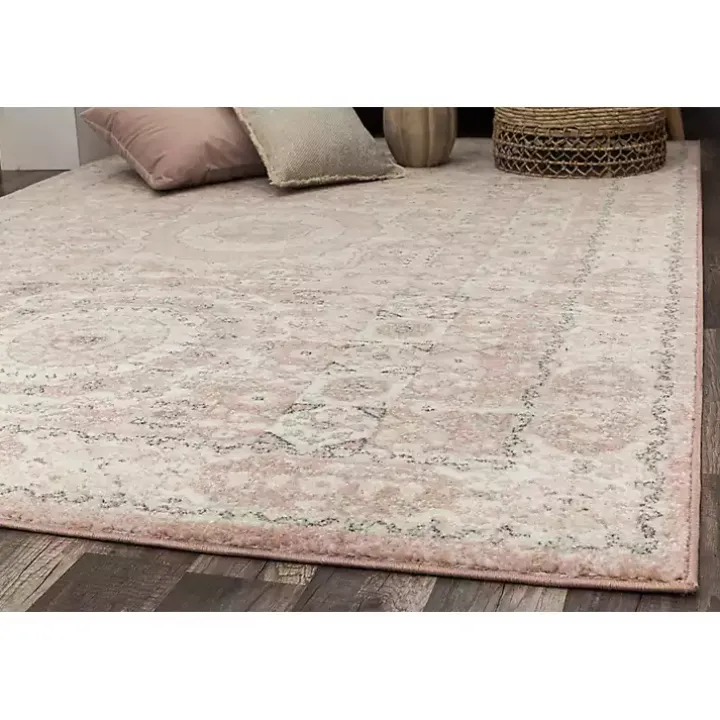 Pink Peony Medallion Area Rug, 5x7