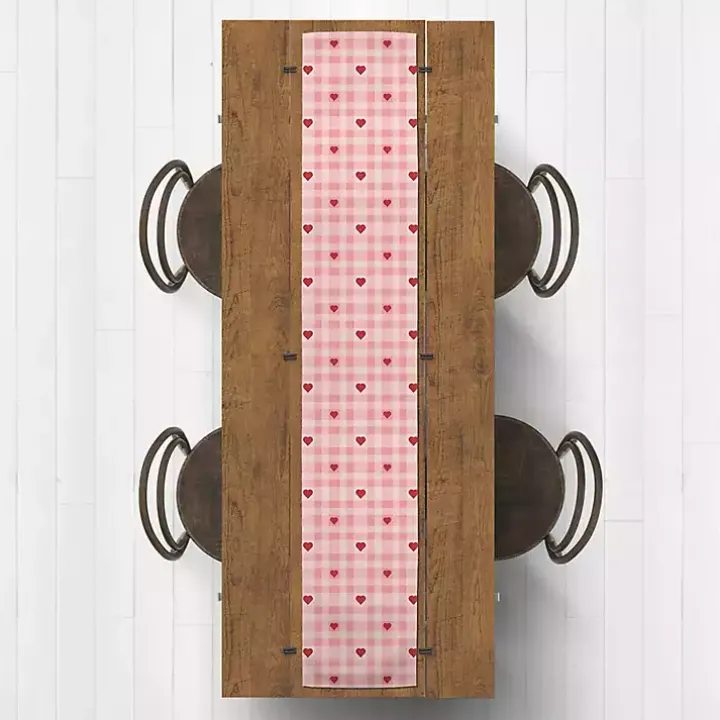 Pink Plaid Hearts Table Runner, 72 in.