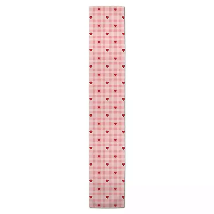 Pink Plaid Hearts Table Runner, 90 in.