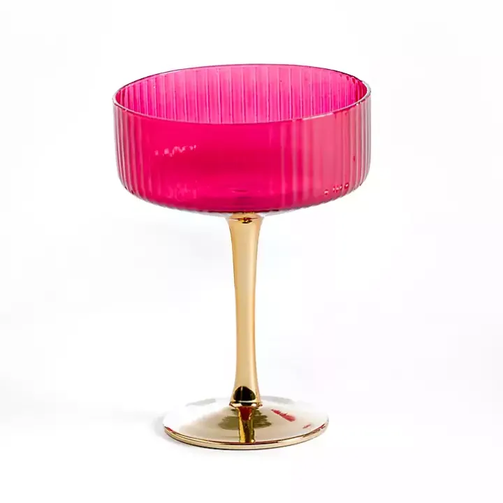 Pink Ripple Gold Base Coupe Wine Glass