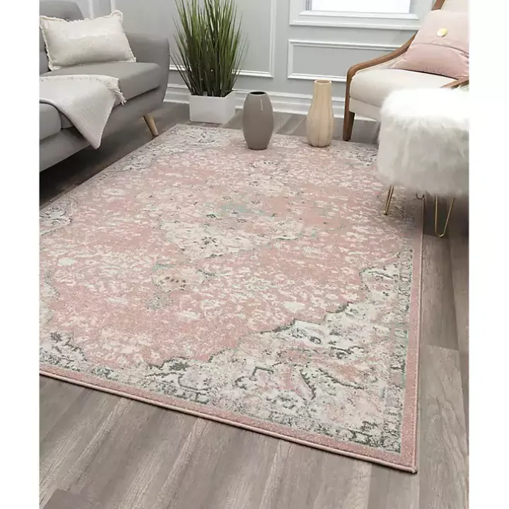 Pink Rose Medallion Area Rug, 5x7