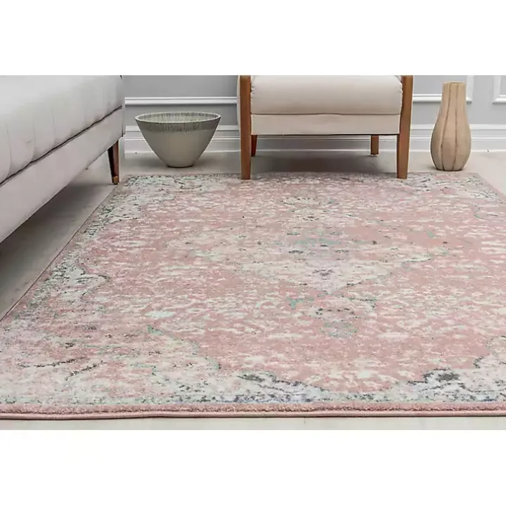 Pink Rose Medallion Area Rug, 5x7