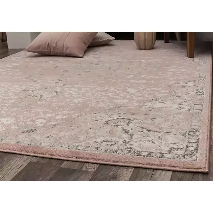 Pink Rose Medallion Area Rug, 5x7