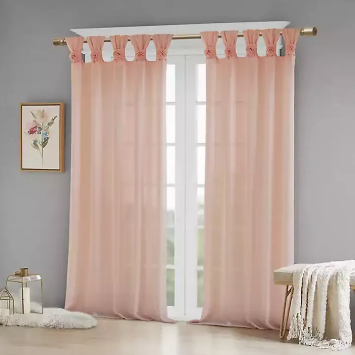 Pink Rosette Tab Top Curtain Panel, 63 in.