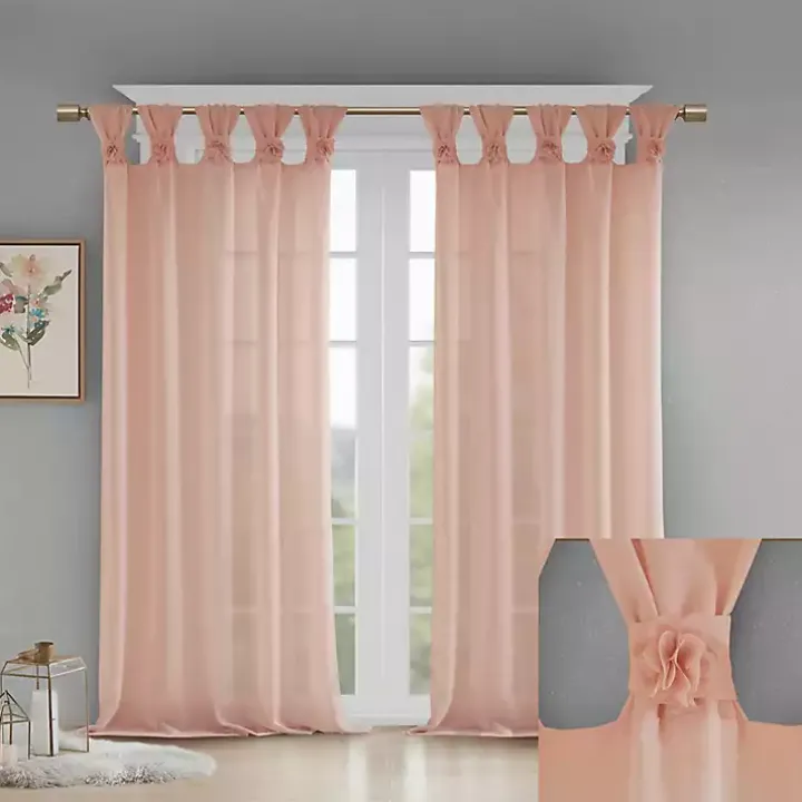 Pink Rosette Tab Top Curtain Panel, 95 in.
