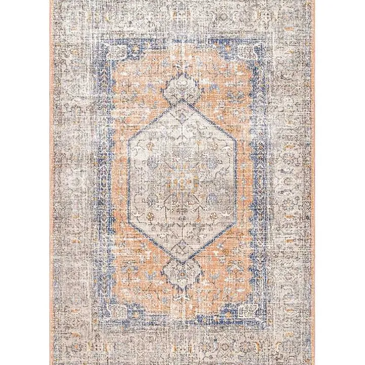 Pink Vintage Floral Print Area Rug, 5x7