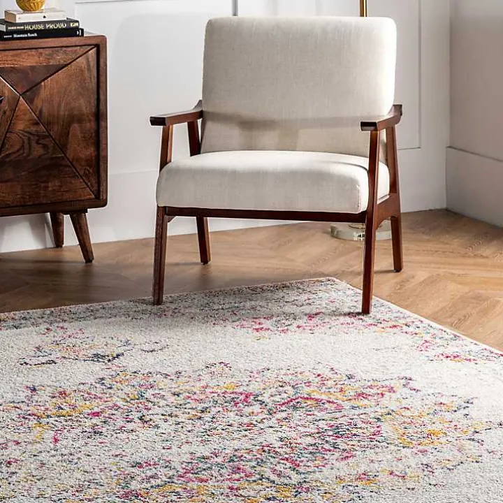 Pink Vintage Medallion Area Rug, 8x12