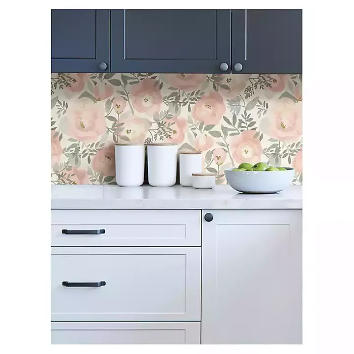 Pink Watercolor Roses Peel & Stick Wallpaper