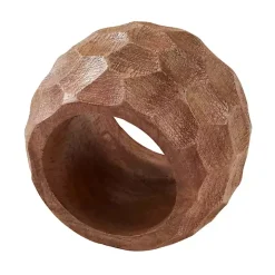 Pitted Chunky Mango Wood 4-pc. Napkin Ring Set