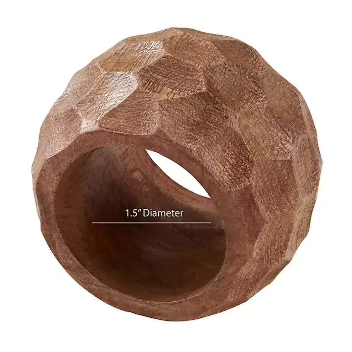 Pitted Chunky Mango Wood 4-pc. Napkin Ring Set