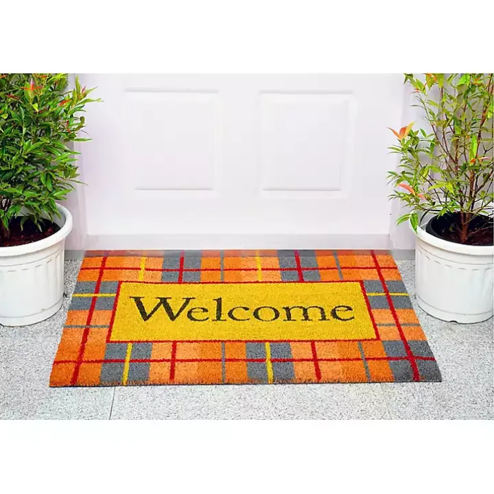 Plaid Welcome Fall Coir Doormat