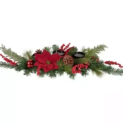 Poinsettias and Ornaments Candle Centerpiece