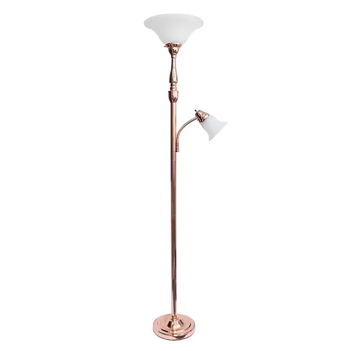 Polished Rose Gold and White Reading Arm Torchiere