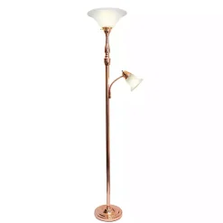 Polished Rose Gold and White Reading Arm Torchiere