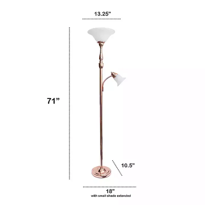Polished Rose Gold and White Reading Arm Torchiere
