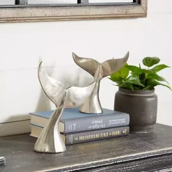 Polished Silver Whale Fin 2-pc. Figurine Set