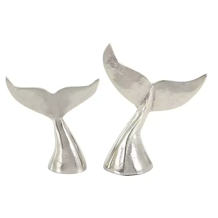 Polished Silver Whale Fin 2-pc. Figurine Set