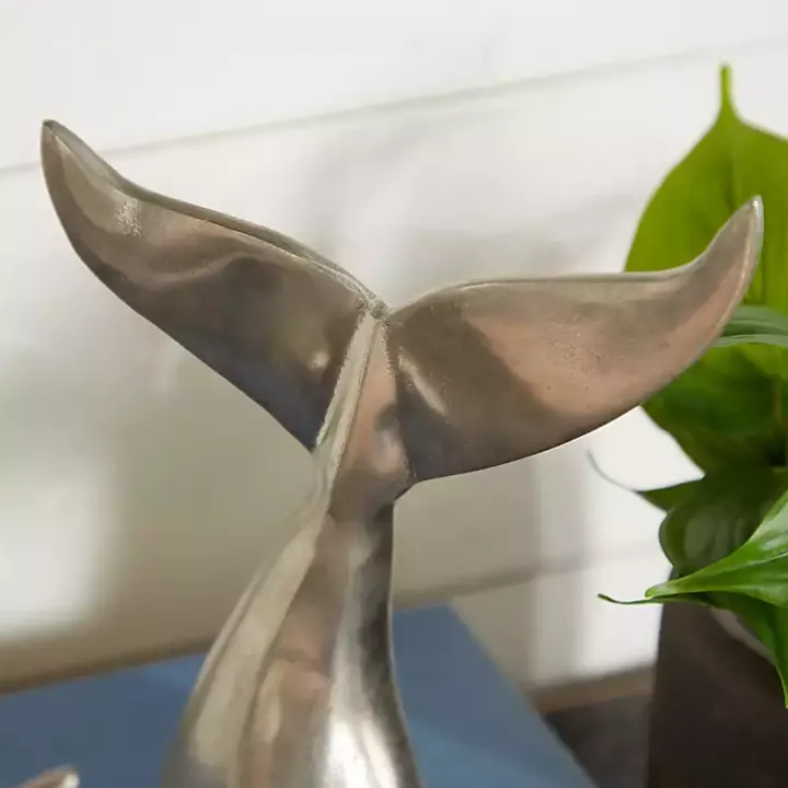 Polished Silver Whale Fin 2-pc. Figurine Set