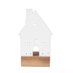 Porcelain and Wood Village Tealight Candle Holder
