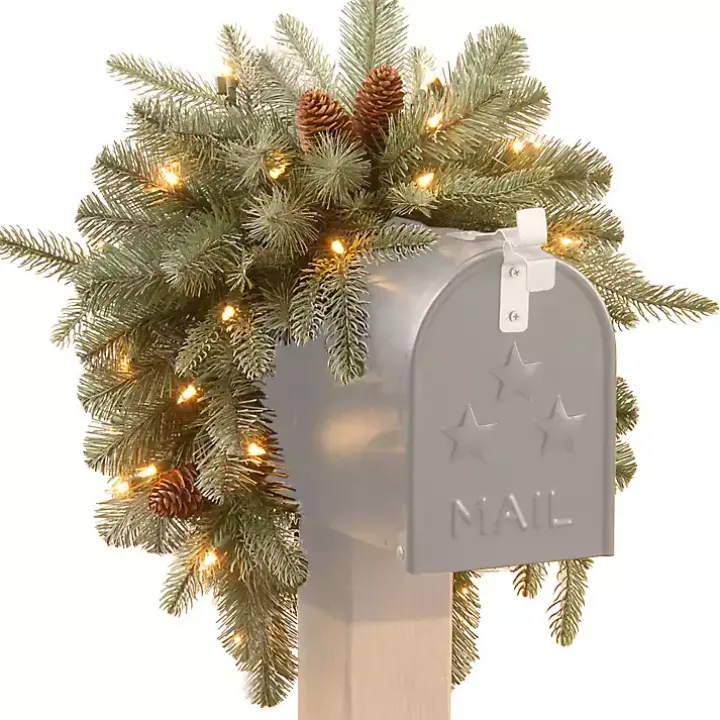 Pre-Lit Arctic Spruce and Pine Cones Mailbox Swag