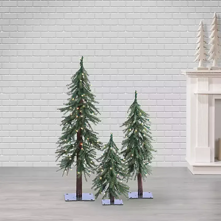Pre-Lit Assorted Alpine Christmas Trees, Set of 3