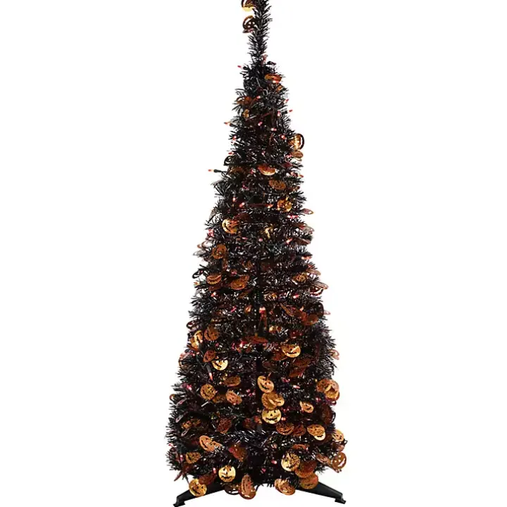 Pre-Lit Black Halloween Pumpkin Tree, 4 ft.