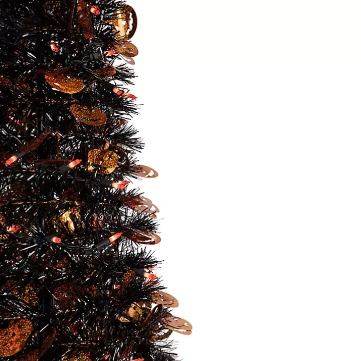 Pre-Lit Black Halloween Pumpkin Tree, 4 ft.
