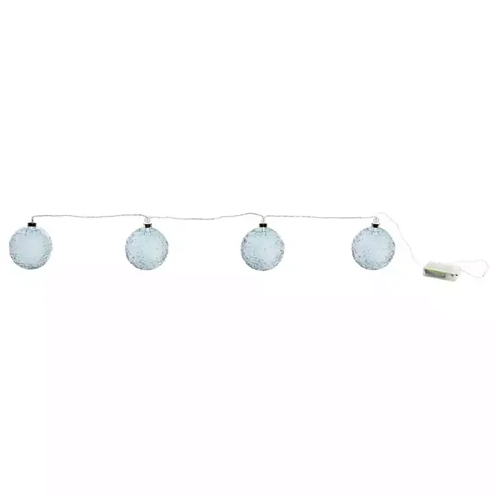 Pre-Lit Blue Crackle Glass Ornament Garland
