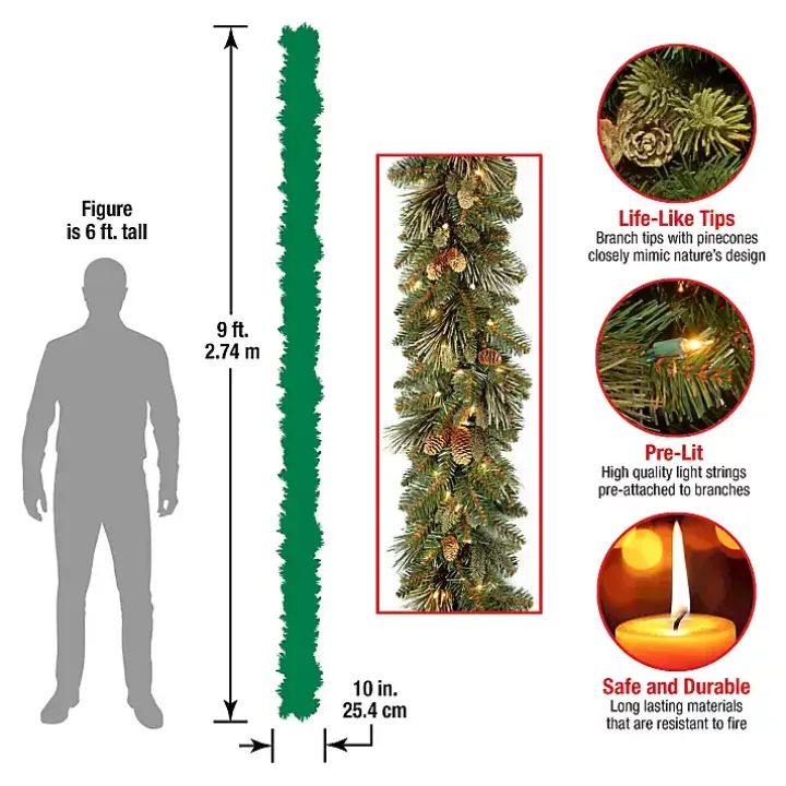 Pre-Lit Carolina Pine Christmas Garland, 9 ft.