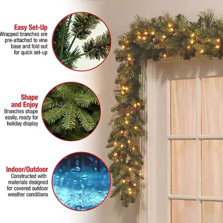 Pre-Lit Carolina Pine Christmas Garland, 9 ft.