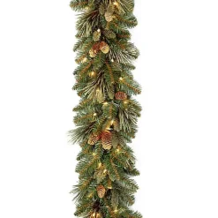 Pre-Lit Carolina Pine Garland with Flocked Cones