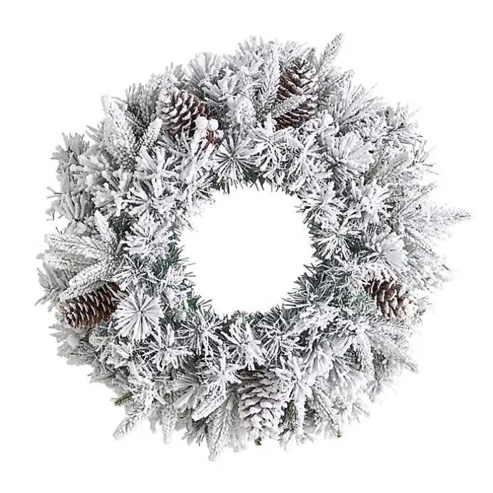 Pre-Lit Fully Flocked Pine Branch Wreath