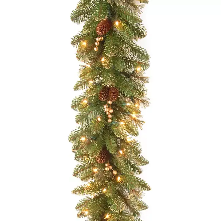 Pre-Lit Glittery Gold Pine Garland, 9 ft.