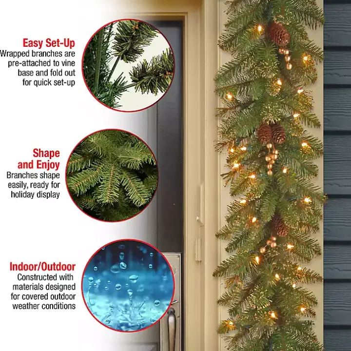 Pre-Lit Glittery Gold Pine Garland, 9 ft.