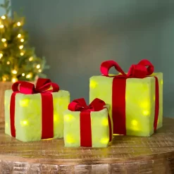 Pre-Lit Green Whimsical Christmas Gift Box, 8 in.