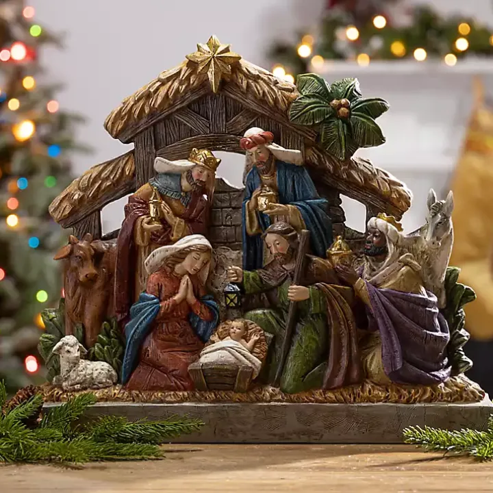 Pre-Lit Holy Family Stable Christmas Nativity