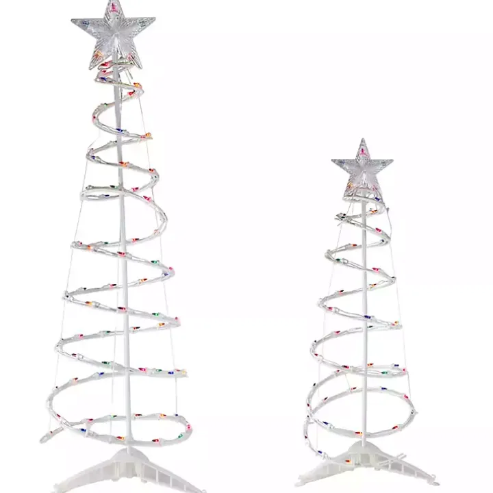 Pre-Lit Multicolor White Spiral Trees, Set of 2