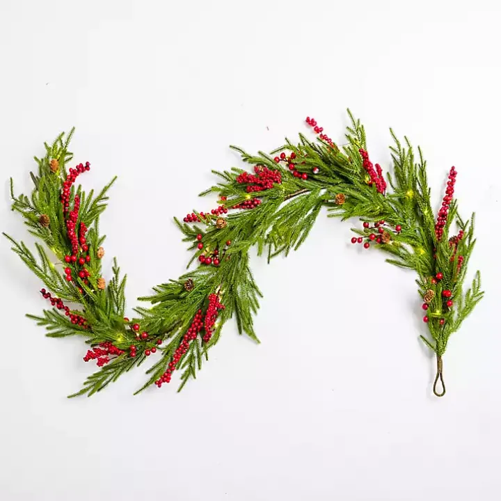 Pre-Lit Norfolk Red Berry Garland