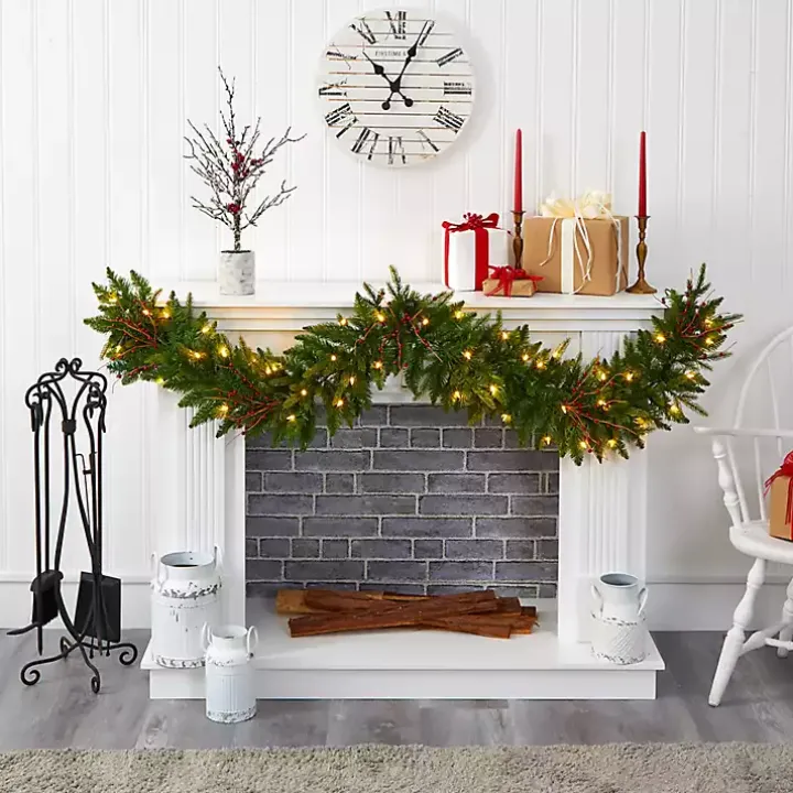 Pre-Lit Pine and Berry Garland